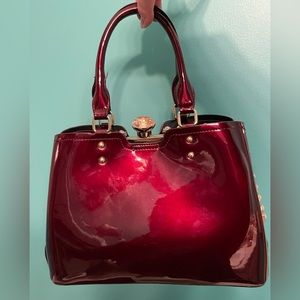 Patent faux leather burgundy purse